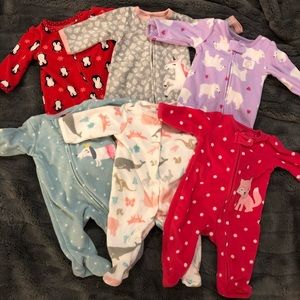 Newborn Girls Fleece Pajamas Lot of 7